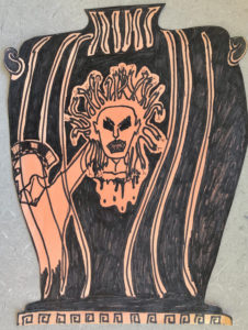 student illustration of a Greek vase featuring Medusa