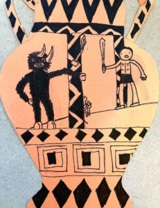 student illustration of Greek vase depicting Theseus fighting the Minotaur
